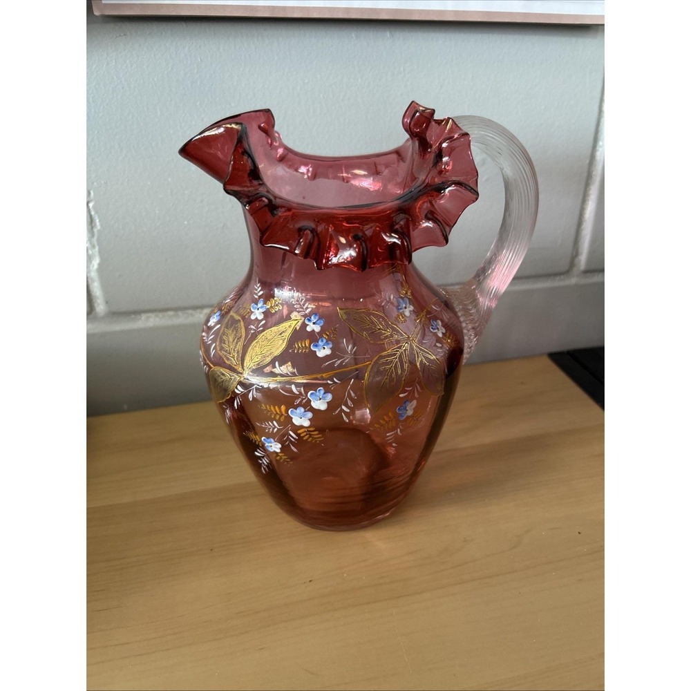 Fenton Cranberry Ruffled Glass‎ Pitcher